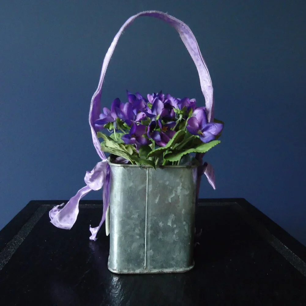 Violet Plant Faux in Metal Container